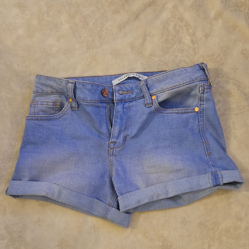 Celebrity Pink Blue Jean Shorts Rolled Hems